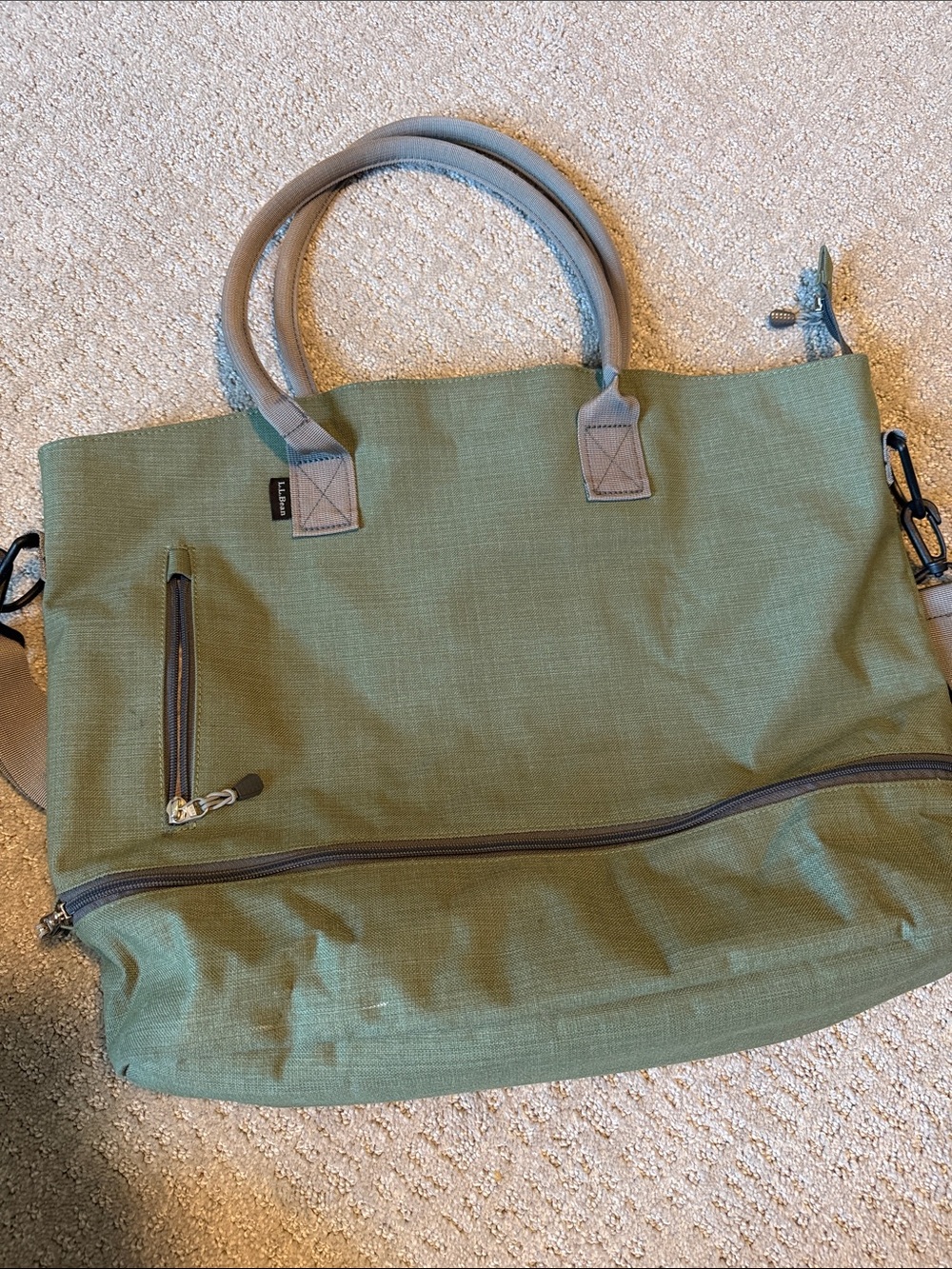 L.L. Bean Olive Green Duffel with Gray Trim